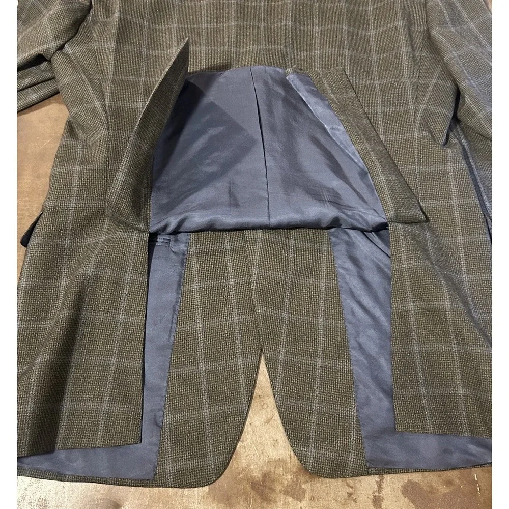 Ermenegildo Zegna Blazer Roma Gray Blue Windowpane Wool Sport Coat Mens Sz 46R